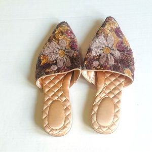 Birdies The Dove Metallic Pink Petal Sequin Slides Mules